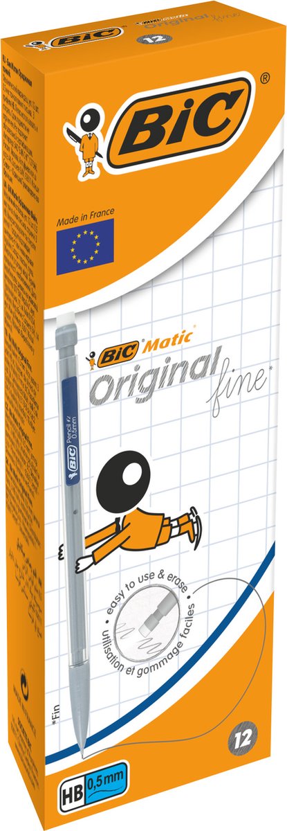 Bic matic original feiner 0,5 mm HB-Druckbleistift – verschiedene Gehäusefarben – Schachtel mit 12 Stück