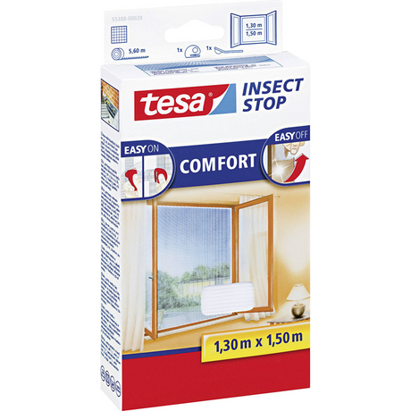 Tesa Insect Stop H L Fliegengitter Premium für Fenster – Insektenschutz mit starkem Klettverschluss, rückstandslos abnehmbar, zuschneidbar – 130 x 150 cm – weiß (leichter Sichtschutz)