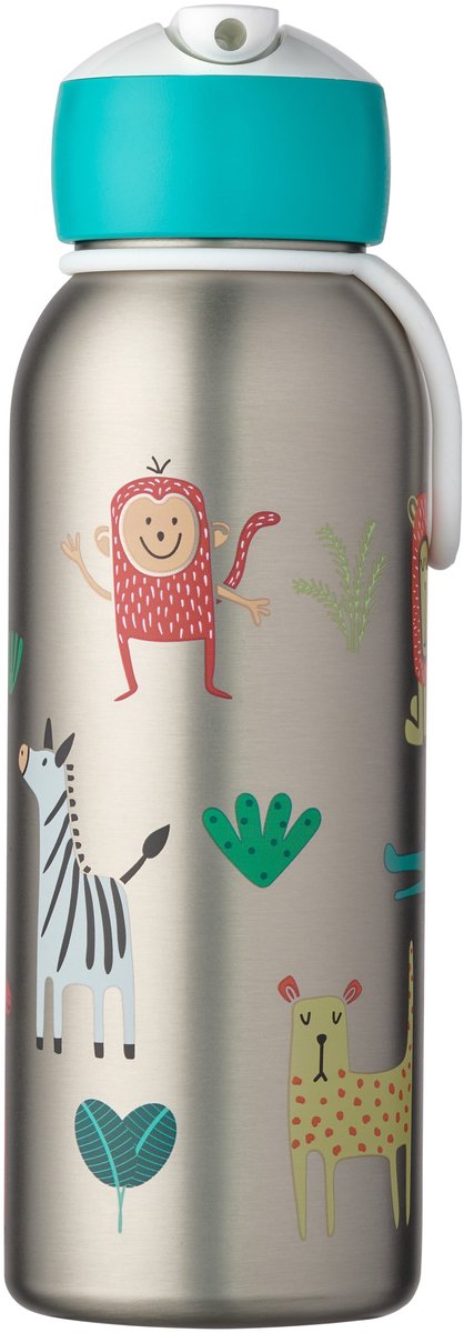 Mepal Isolierflasche Flip-Up Campus – 350 ml – 12 Stunden kalt 4 Stunden heiß – Trinkflasche mit Strohhalm für Kinder – Tierfreunde