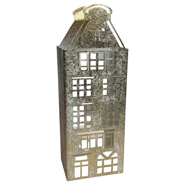 Mansion atmosphere lantaarn gratenpand wit goud 13.5x9.5x38cm
