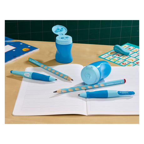 Stabilo easysharpener – 3 in 1 Bleistiftspitzer – links – blau