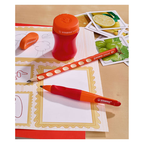 Stabilo easysharpener – 3 in 1 Bleistiftspitzer – rechts – rot