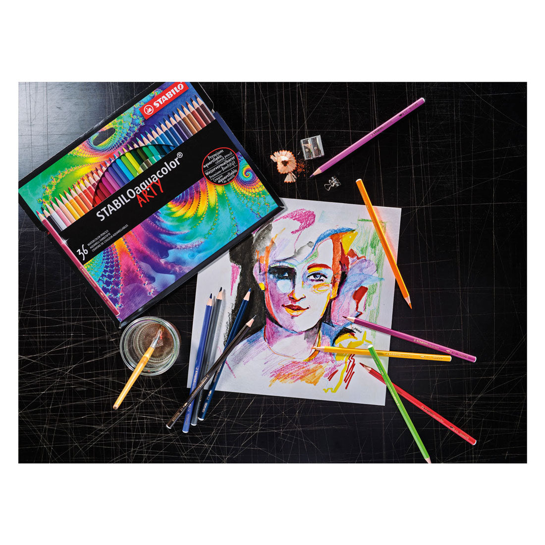 Stabilo aquacolor – Premium-Aquarell-Buntstifte – kunstvoll – Metalletui, 24 Farben
