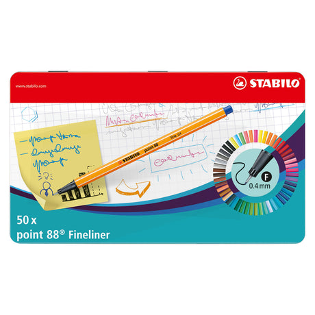 Stabilo point 88 – Fineliner 0,4 mm – 50 Stück Metalletui – mit 47 verschiedenen Farben