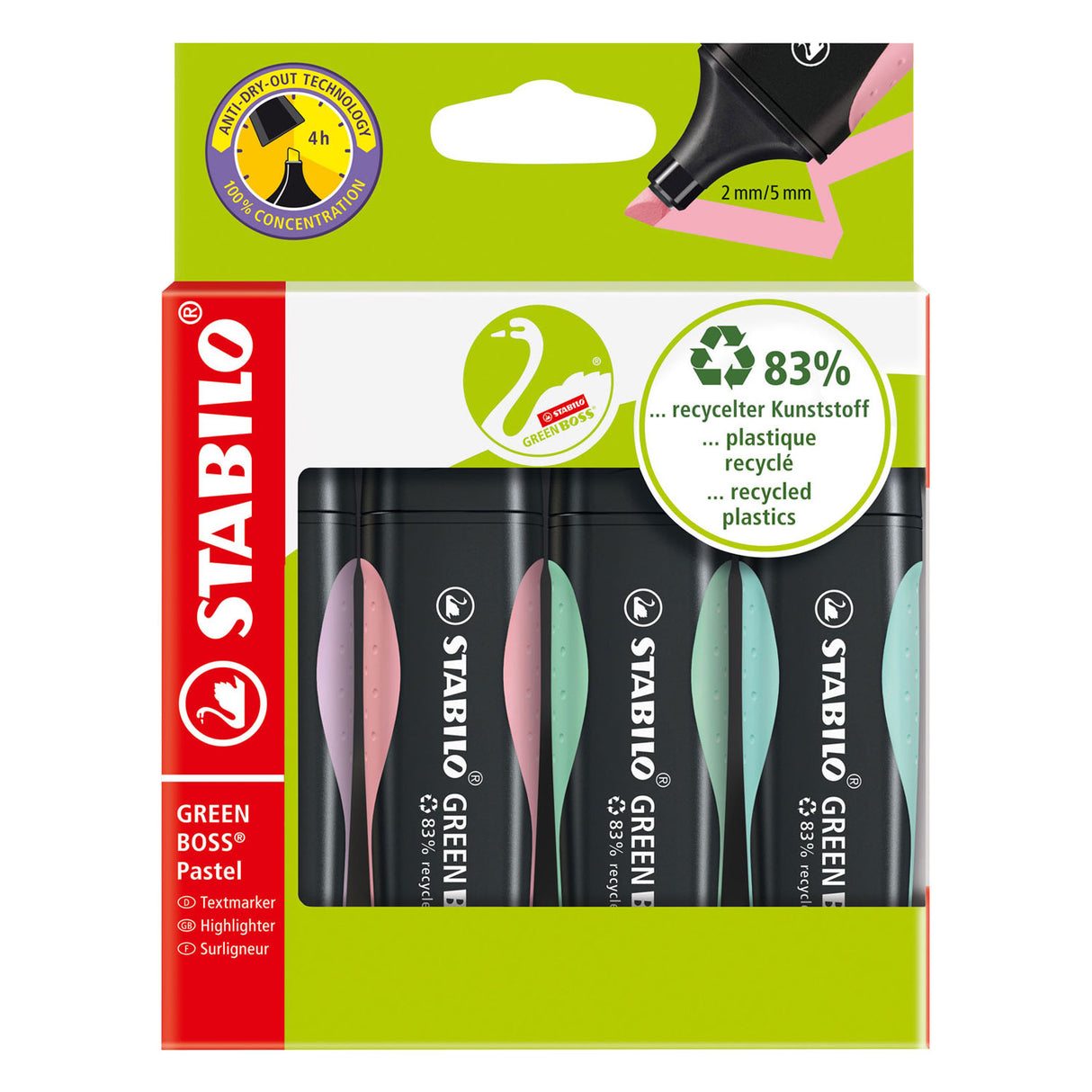 Stabilo Green Boss Pastell - Markierungsmarker - Set mit 4 Teilen