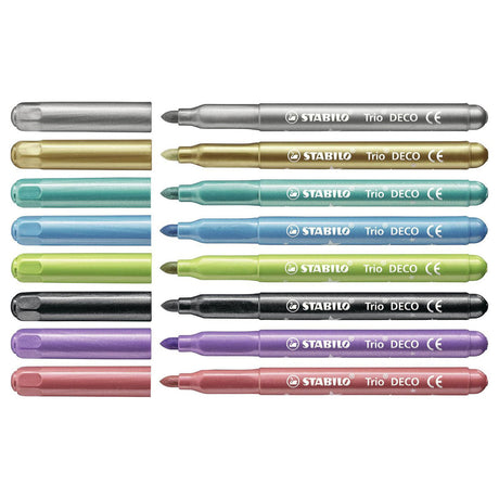 Stabilo Trio Deco – Metallic-Filzstift – mit extra dicker Spitze 3,0 mm – Etui mit 8 Farben