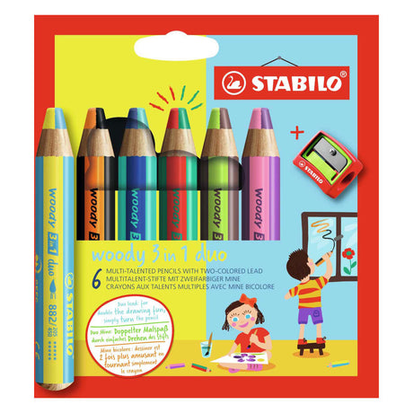 Stabilo Woody 3 in 1 Duo – Multitalent-Buntstifte – Etui mit 6-Farben-Bleistiftspitzer