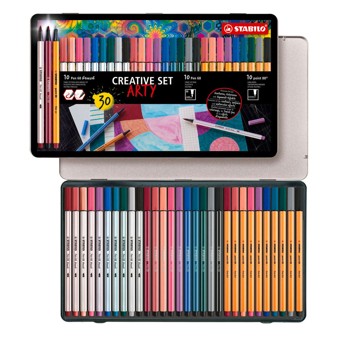 Stabilo Arty Kreativset Stift 68 Marker und Point 88 Fineliner im Metalletui - 30-tlg.