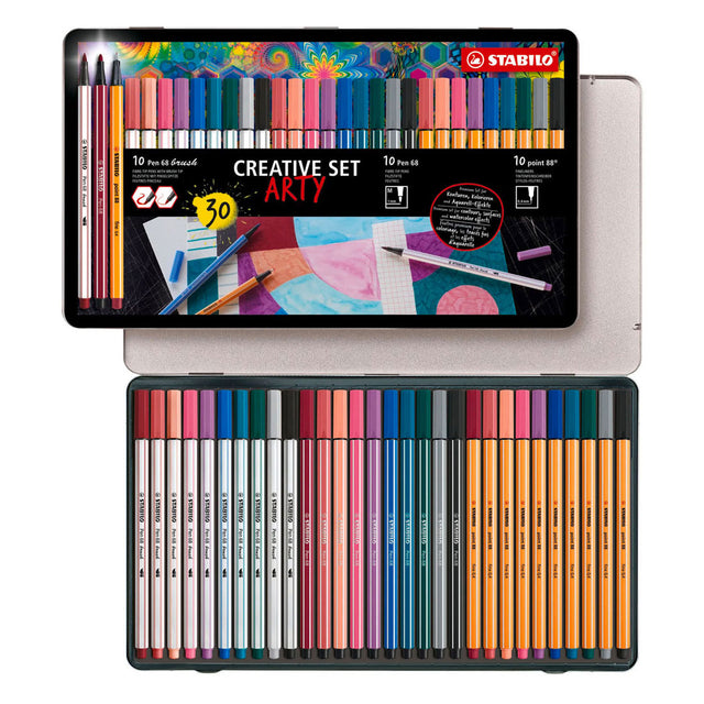 Stabilo Arty Kreativset Stift 68 Marker und Point 88 Fineliner im Metalletui - 30-tlg.