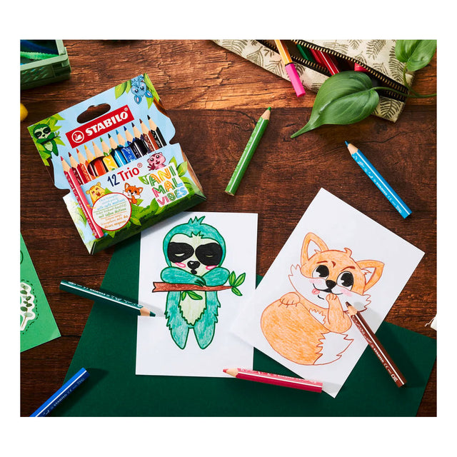 Stabilo Animal Vibes Trio dicke kurze Buntstifte – 12 Stk.