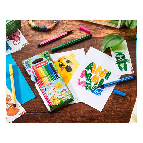Stabilo Pen 68 Mini – Premium-Filzstift – Animal Vibes – Etui mit 8 Farben + Aufkleber