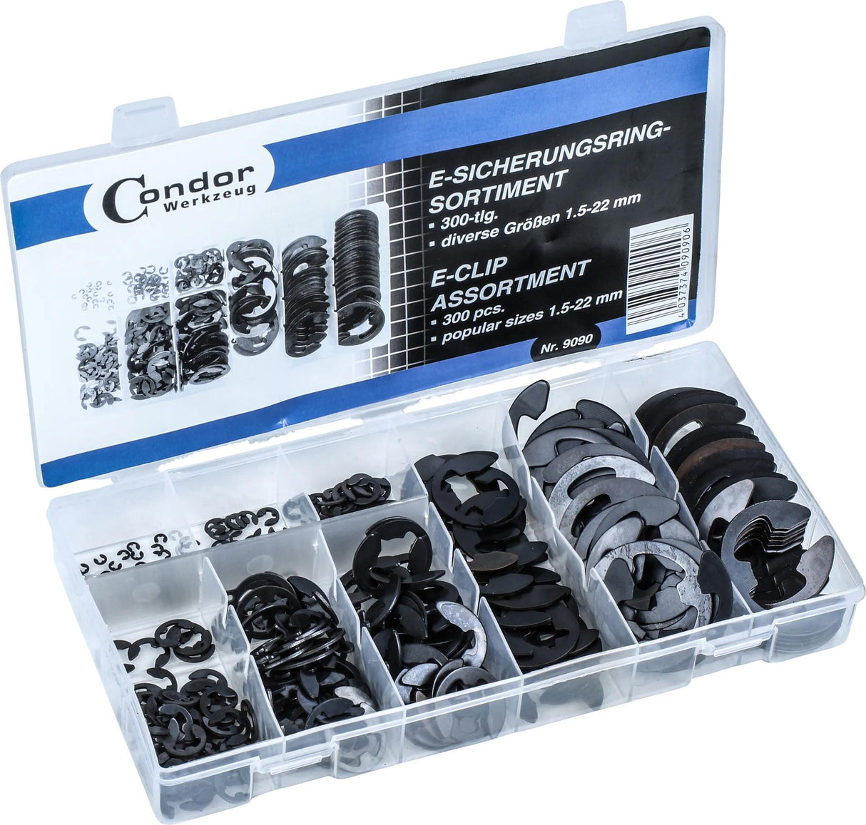 Condor-Sortiment Sicherungsringe 9090 E-Sicherungsring-Sortimente 300-tlg., 1,5-22 mm