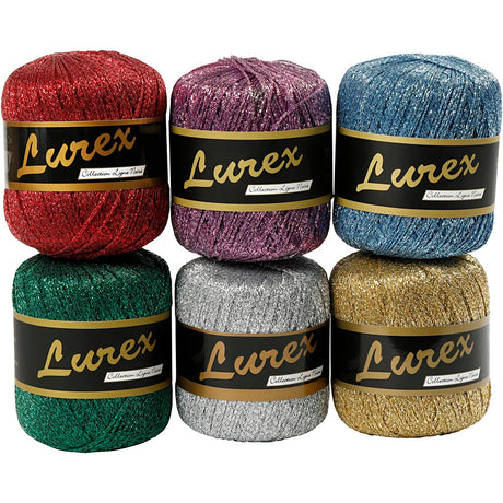Lurex-Glitzergarn, L: 160 m, verschiedene Farben, 6x25 gr 1 Box
