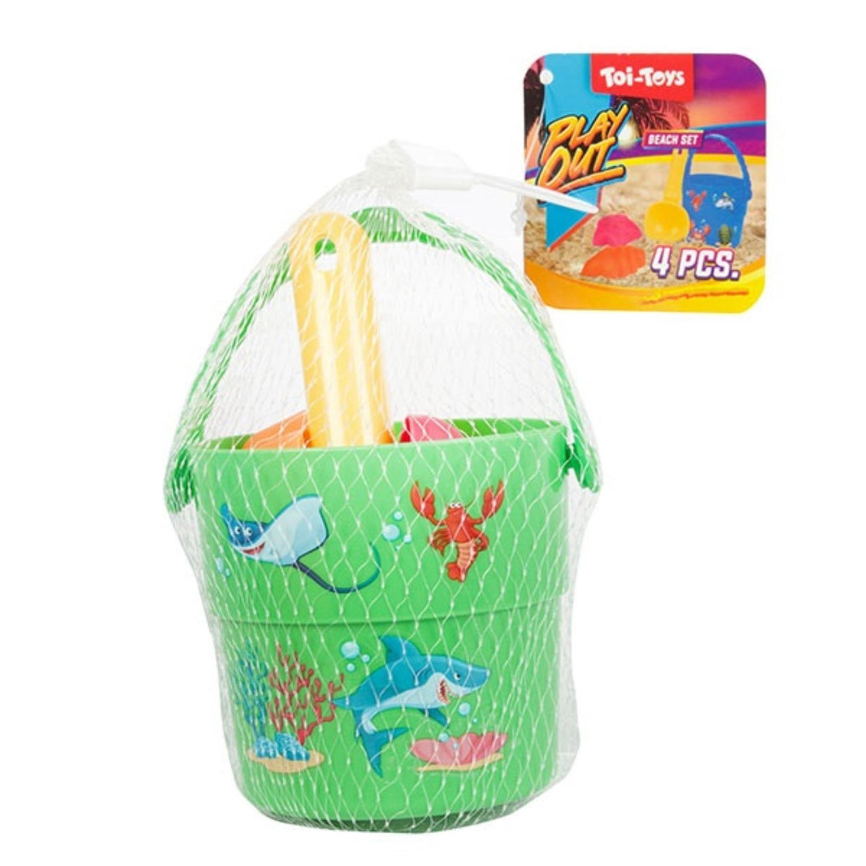 Toi-Toys Play Out Mini-Strandset, Eimer, Schaufel und Formen, 4-teilig.