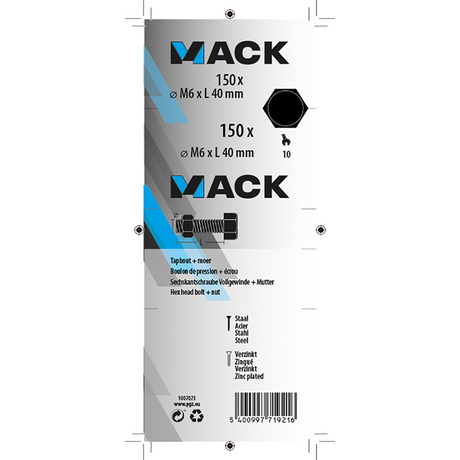 Mack 1007073 - tapbout + moer verzinkt 150 st 6 x 40 mm | 2 stuks