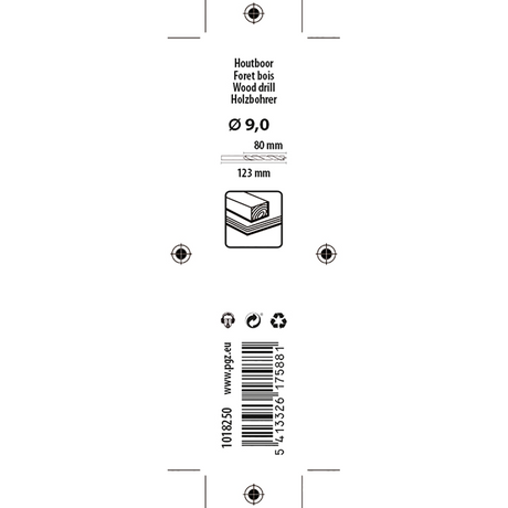 Mack 1018250 - machinehoutboor + centreerpunt ø 9,0 x 123 mm | 5 stuks