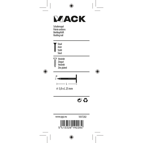 Mack 1017202 - schalienagel staal verzinkt 100 gr 3,0 x 25 mm | 5 stuks