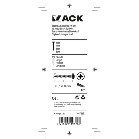 Mack 1017269 - spaanplaatschroef cylkop geelverz.40 st 3,5 x 16 mm | 10 stuks