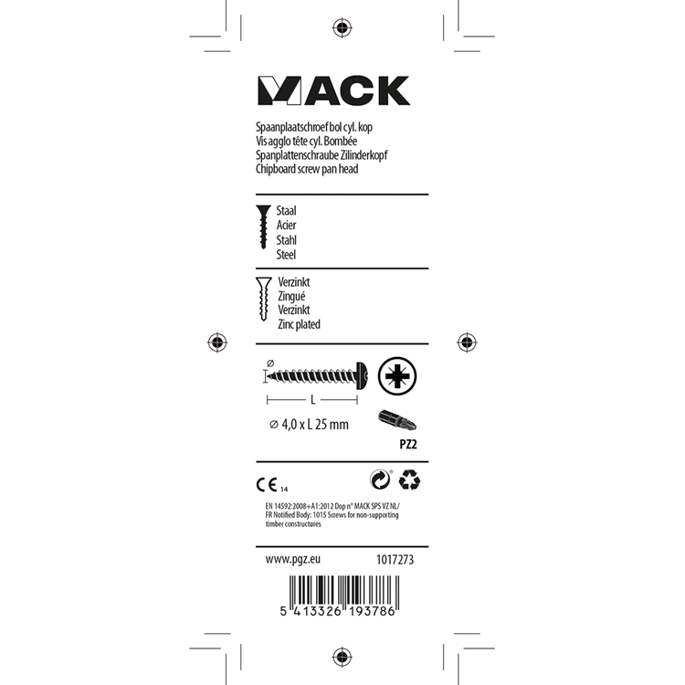 Mack 1017273 - spaanplaatschroef cylkop geelverz.25 st 4,0 x 25 mm | 10 stuks