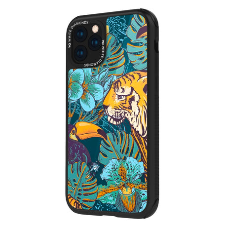 Weiße Diamanten bedecken das Dschungeltiger-iPhone 11