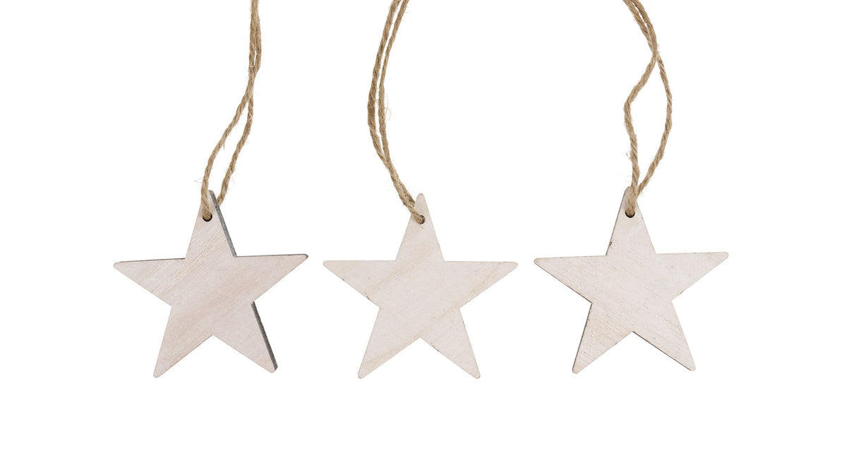 Wooden star 7x7cm 10pc - natural-wash