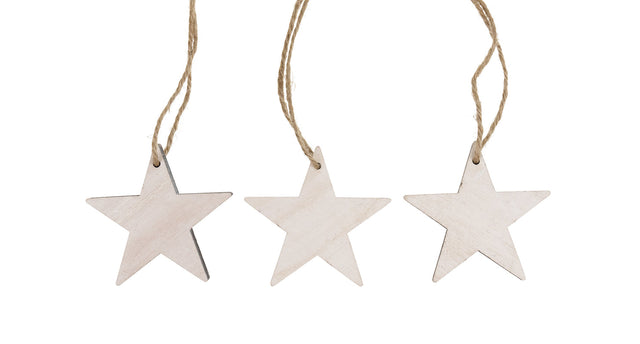 Wooden star 7x7cm 10pc - natural-wash