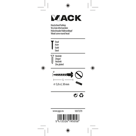 Mack 1017379 - houtschroef bolkop staal verzinkt 10 st 5,0 x 30 mm | 10 stuks