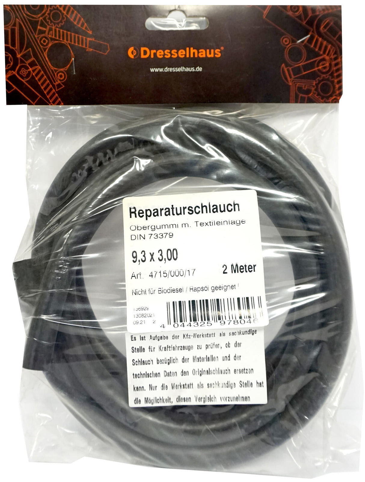 Dresselhaus Kraftstoffschlauch 4715 Kraftstoffschläuche 7,5x3 2m 7,5x12,5 Obergummi 2 mt