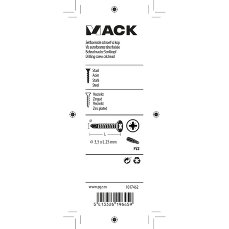 Mack 1017462 - zelfborende schroef vz kop verz. 30 st 3,5 x 25 mm | 10 stuks