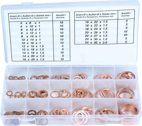 Condor Dichtring-Sortiment 9000 Kupfer-Dichtring-Sortiment 150 Stück, 19 Größen