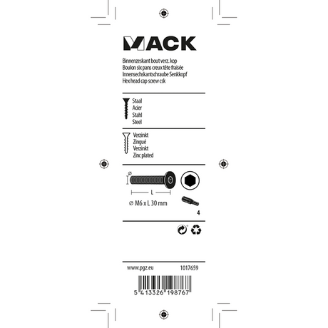 Mack 1017659 - binnenzeskant bout verz. kop verz. 6 st m6x30 | 10 stuks