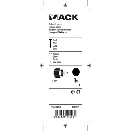 Mack 1017685 - zeskant borgmoer staal verzinkt 18 st m5 | 10 stuks