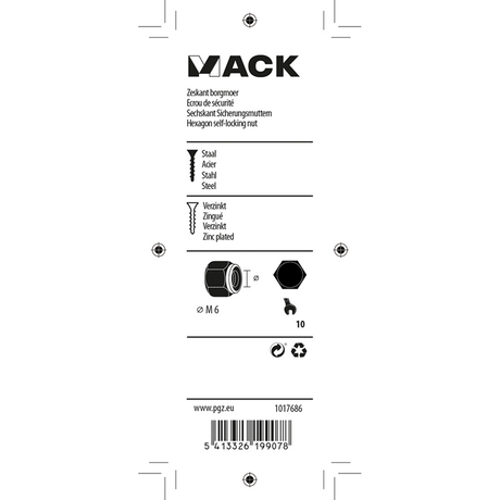 Mack 1017686 - zeskant borgmoer staal verzinkt 14 st m6 | 10 stuks