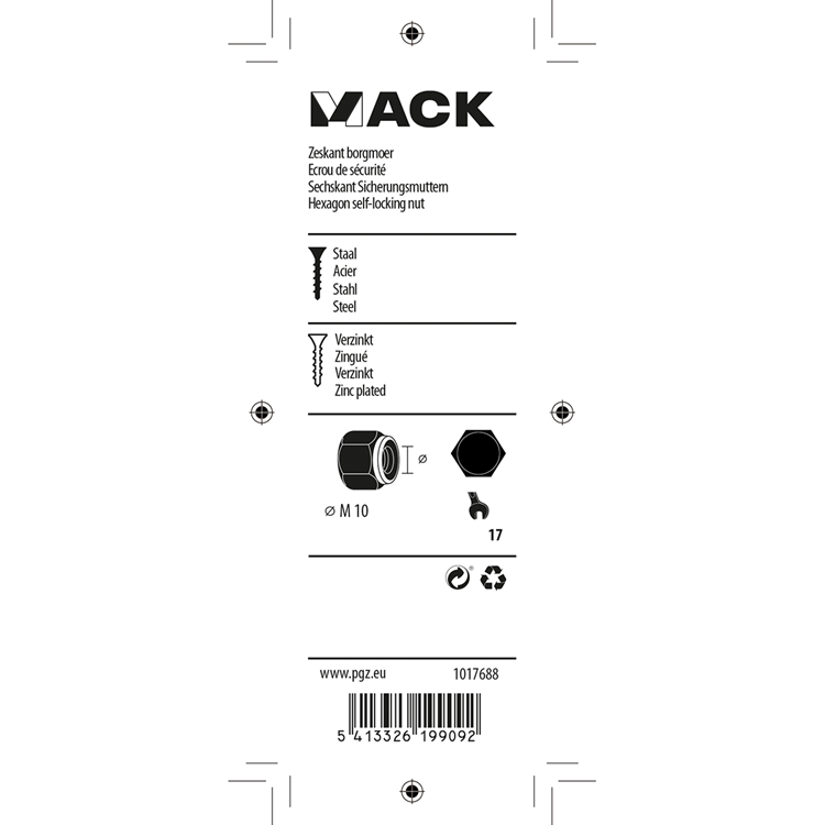 Mack 1017688 - zeskant borgmoer staal verzinkt 6 st m10 | 10 stuks