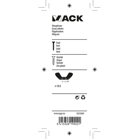 Mack 1017699 - vleugelmoer staal verzinkt 4 st m8 | 10 stuks