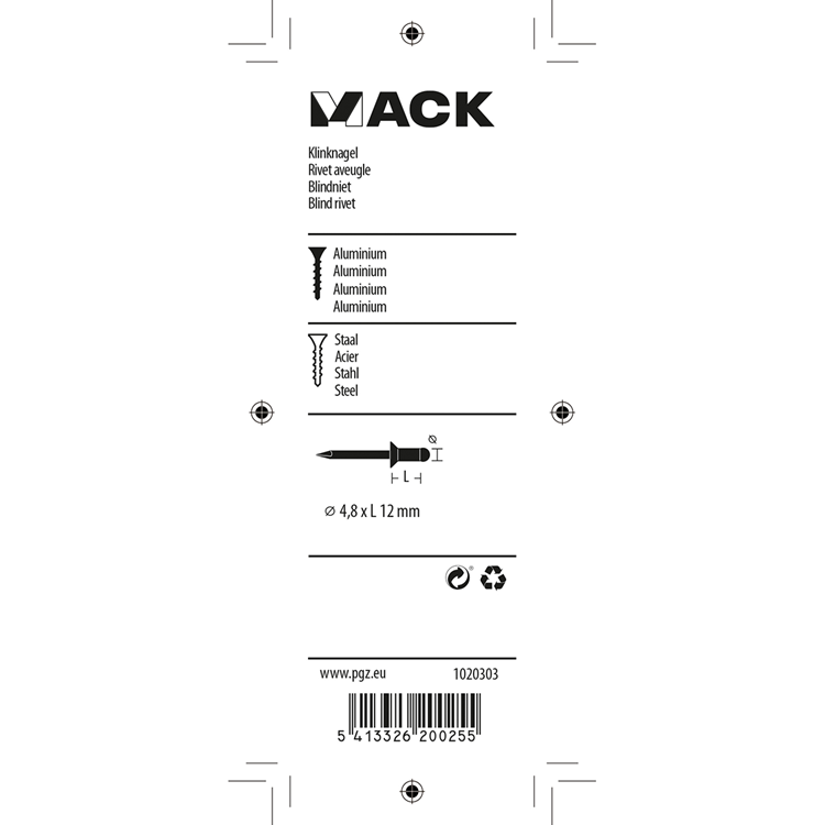 Mack 1020303 - 23 blindnieten alu 4,8x12mm | 5 stuks