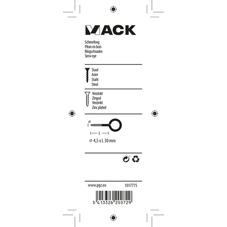 Mack 1017775 - schroefoog staal verzinkt 6 st 4,5 x 30 mm | 10 stuks