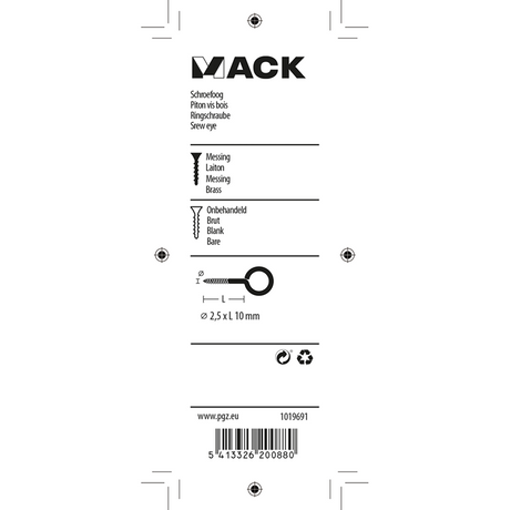 Mack 1019691 - schroefoog messing 6 st 2,5 x 10mm | 10 stuks
