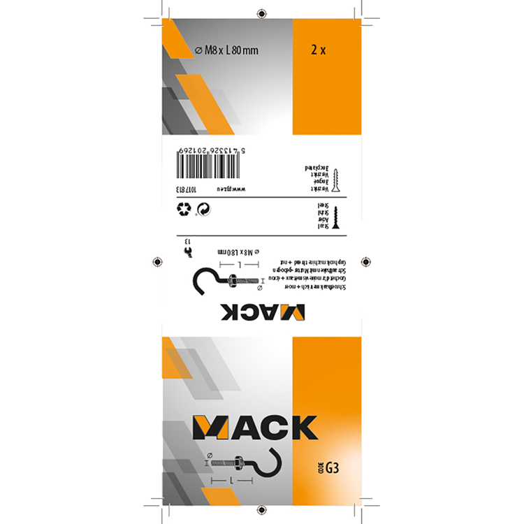 Mack 1017813 - schroefhaak metrisch + moer verzinkt 2st m8 x 80 mm | 5 stuks
