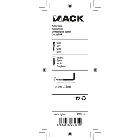 Mack 1017818 - schroefduim staal verzinkt 15 st 3,0 x 35 mm | 10 stuks