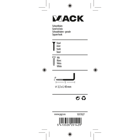 Mack 1017827 - schroefduim staal wit 4 st 3,5 x 40 mm | 10 stuks