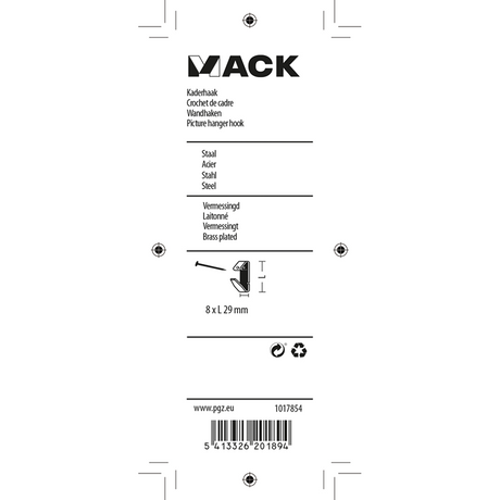Mack 1017854 - kaderhaak staal vermessingd 10 st 8 x 29 mm | 10 stuks