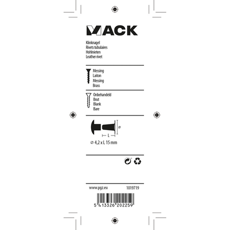 Mack 1019719 - klinknagel messing 5 st 4,2 x 15 mm | 10 stuks