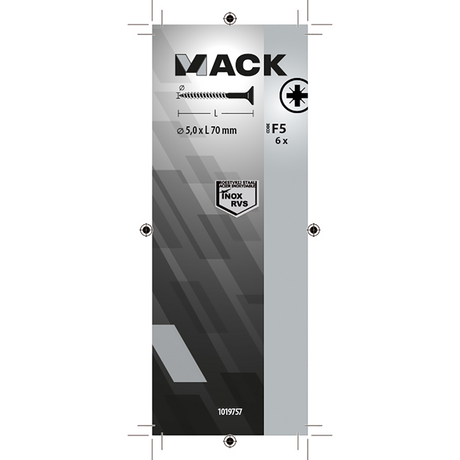 Mack 1019757 - spaanplaatschroef vz kop rvs 6 st 5,0 x 70 mm | 10 stuks