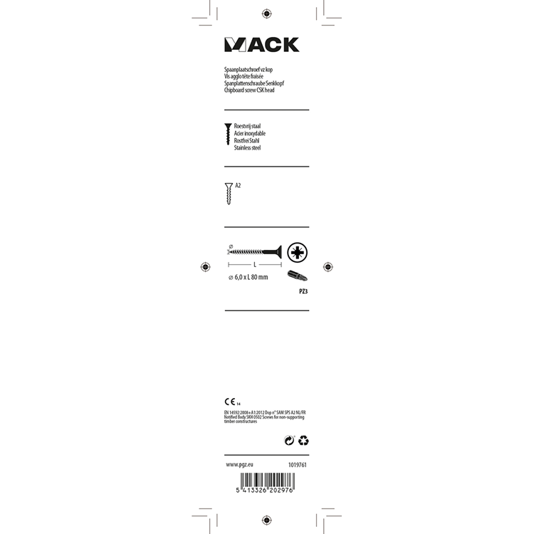 Mack 1019761 - spaanplaatschroef vz kop rvs 5 st 6,0 x 80 mm | 5 stuks