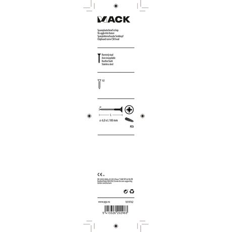 Mack 1019762 - spaanplaatschroef vz kop rvs 4 st 6,0 x 100mm | 5 stuks