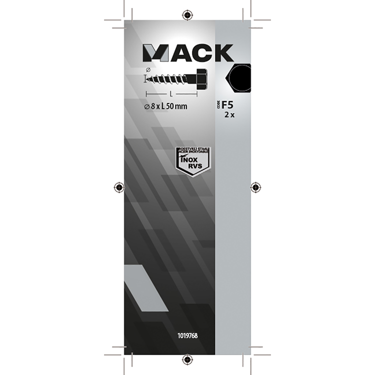 Mack 1019768 - houtdraadbout roestvrijstaal 2 st 8 x 50 mm | 10 stuks
