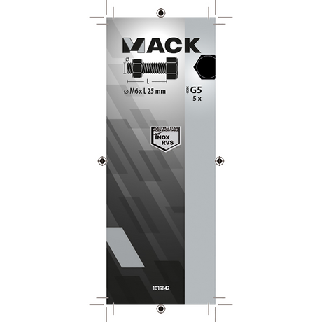 Mack 1019842 - tapbout + moer roestvrijstaal 5 st m6x25 | 10 stuks