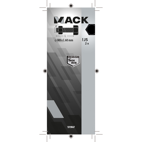 Mack 1019847 - tapbout + moer roestvrijstaal 2 st m8x60 | 10 stuks