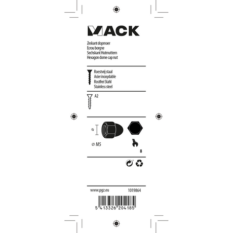 Mack 1019864 - zeskant dopmoer inox a2 5st m5 | 10 stuks